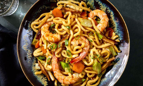 Plate of Yaki Udon stir fry noodles